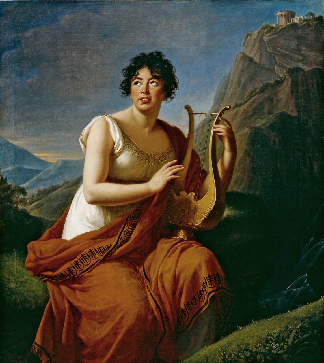 Portret autorki Baronowa Anne Louise Germaine de Staël 1766-1817 jako Corinne na Cape Misenum, autorstwa Elisabeth Louise Vigee Lebrun