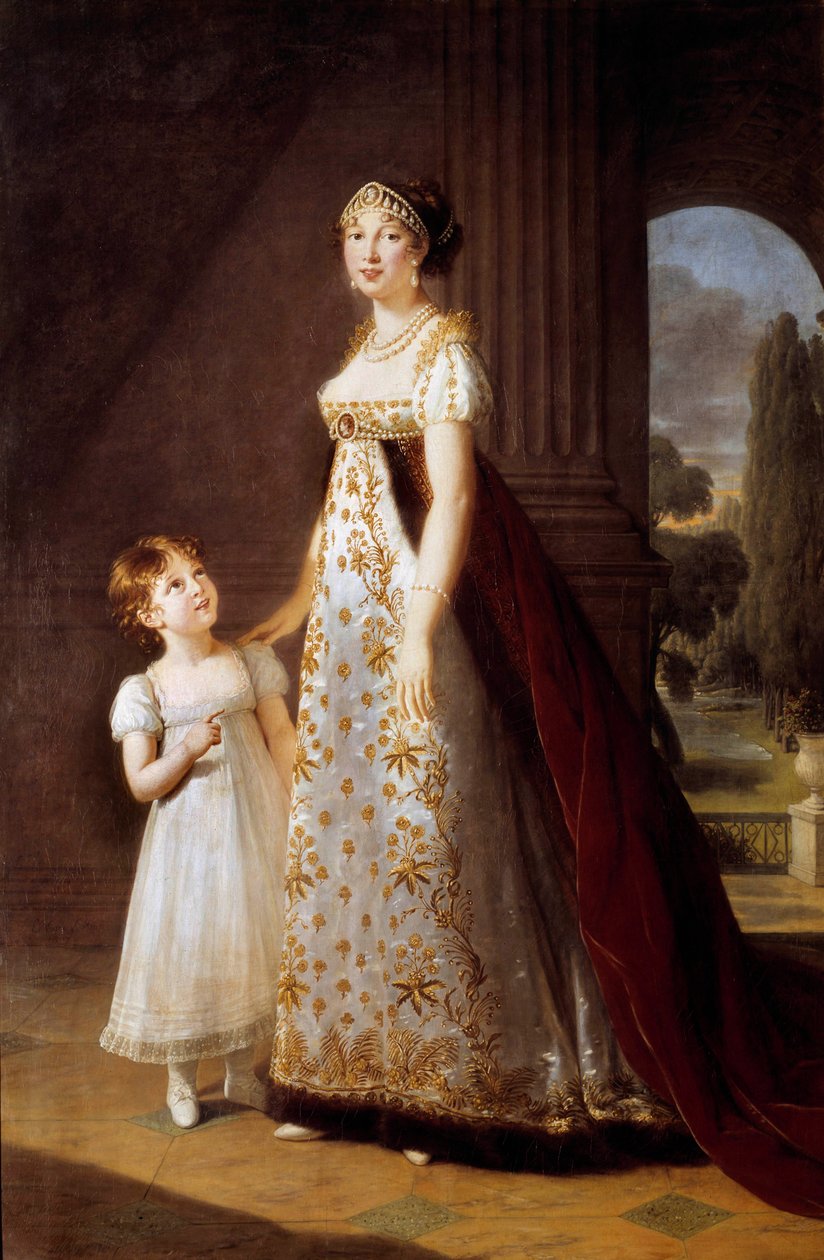 Portrety u stóp Marii Annonciade Caroline Bonaparte (1782-1839) Księżniczka Murat z córką Laetitią (Maria Letizia Josephine Murat autorstwa Elisabeth Louise Vigee Lebrun