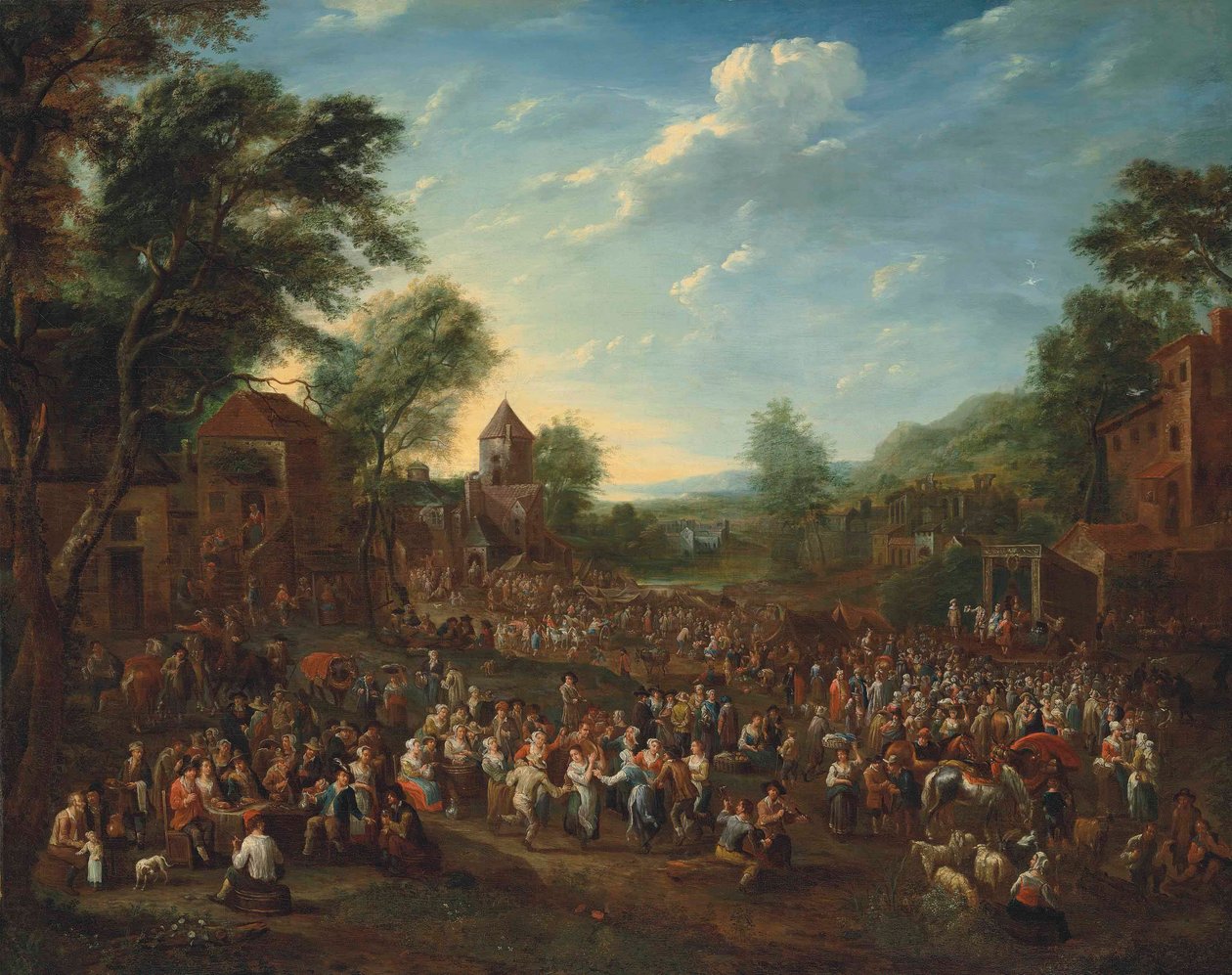 Wiejski kermesse z tańczącymi i wesołymi biesiadnikami autorstwa Elisabeth Seldron