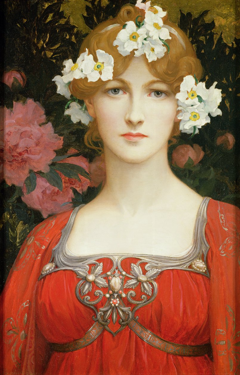Cyrkiel z białych kwiatów (olej na płótnie) autorstwa Elisabeth Sonrel