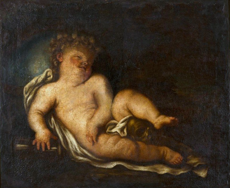 Dzieciństwo z atrybutami życia i śmierci autorstwa Elisabetta Sirani