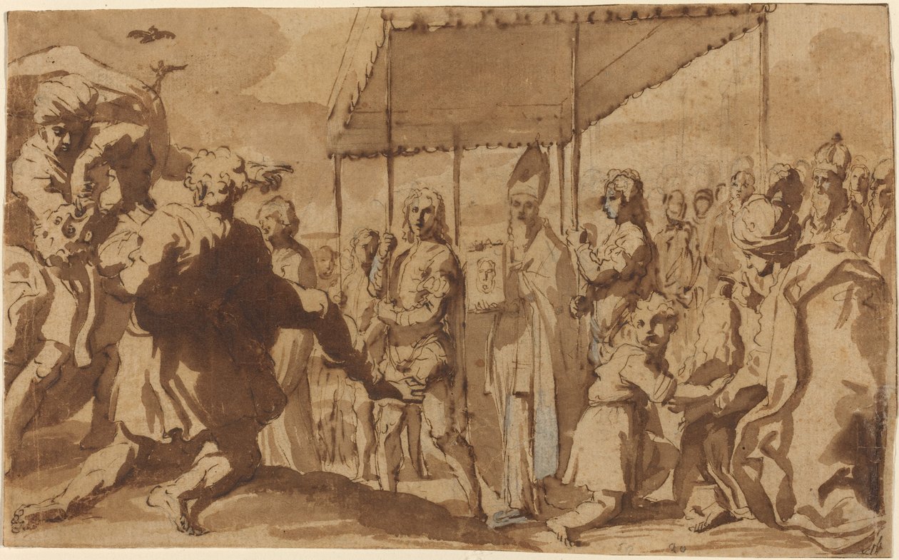 Uzdrowienie opętanego chłopca w procesji Volto Santo autorstwa Elisabetta Sirani