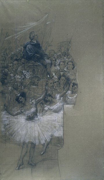 Tancerze baletowi i Carlos Gomes - Kreskówki dla przeniesienia wielkiej zasłony Teatru Miejskiego w Rio de Janeiro autorstwa Eliseu Visconti