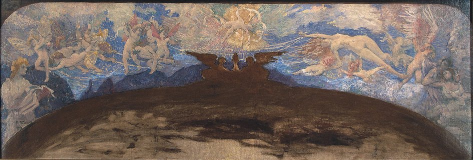Poezja i miłość oddzielają cnotę od występku - Studium do pierwszego fryzu proscenium Teatru Miejskiego w Rio de Janeiro autorstwa Eliseu Visconti
