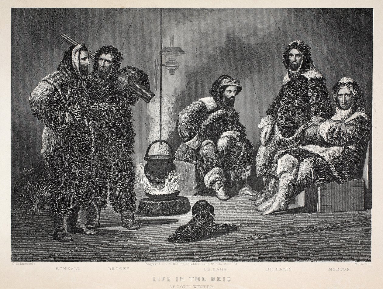 Życie w brygu, ilustracja z „Drugiej wyprawy Grinnell w poszukiwaniu Sir Johna Franklina...”, 1856 autorstwa Elisha Kane