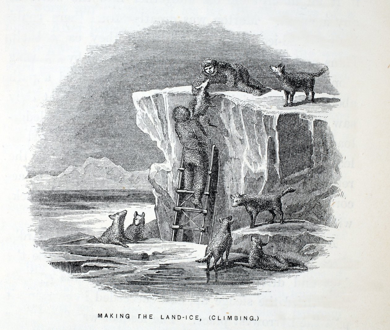 Making the Land-Ice, Climbing, ilustracja z „Drugiej wyprawy Grinnell w poszukiwaniu Sir Johna Franklina…”, 1856 autorstwa Elisha Kane