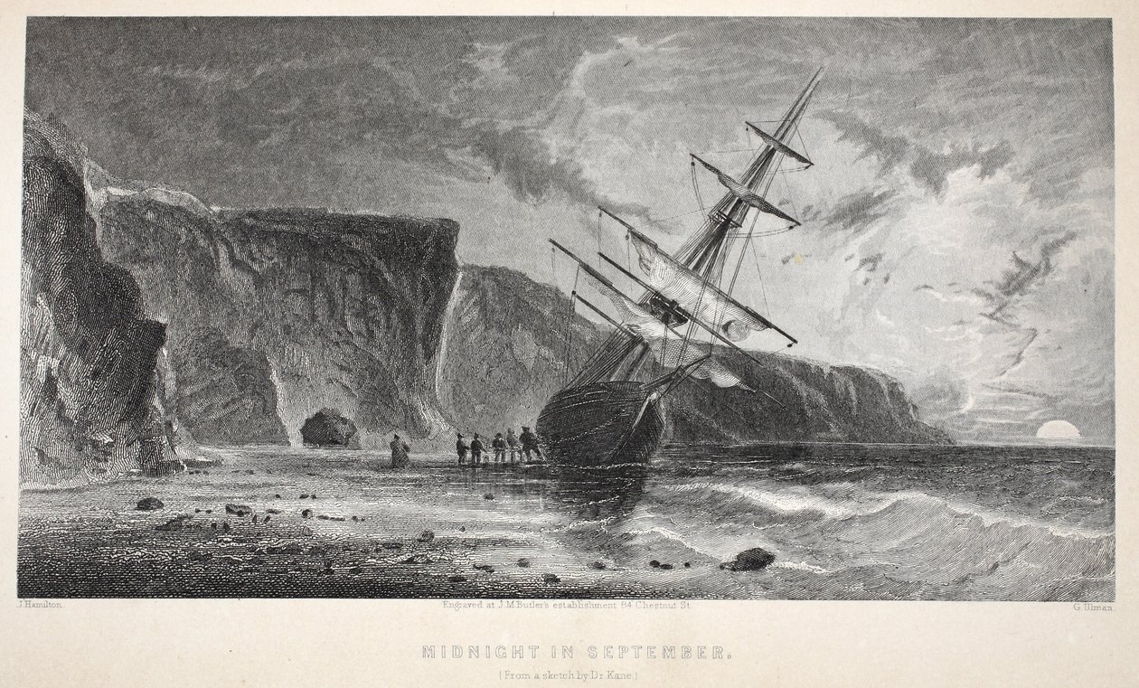 Północ we wrześniu, ilustracja z "Drugiej wyprawy Grinnell w poszukiwaniu Sir Johna Franklina...", 1856 autorstwa Elisha Kane
