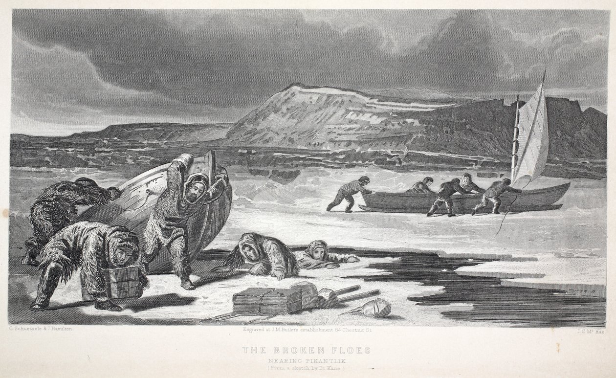 The Broken Floes, ilustracja z „Drugiej wyprawy Grinnell w poszukiwaniu Sir Johna Franklina...”, 1856 autorstwa Elisha Kane