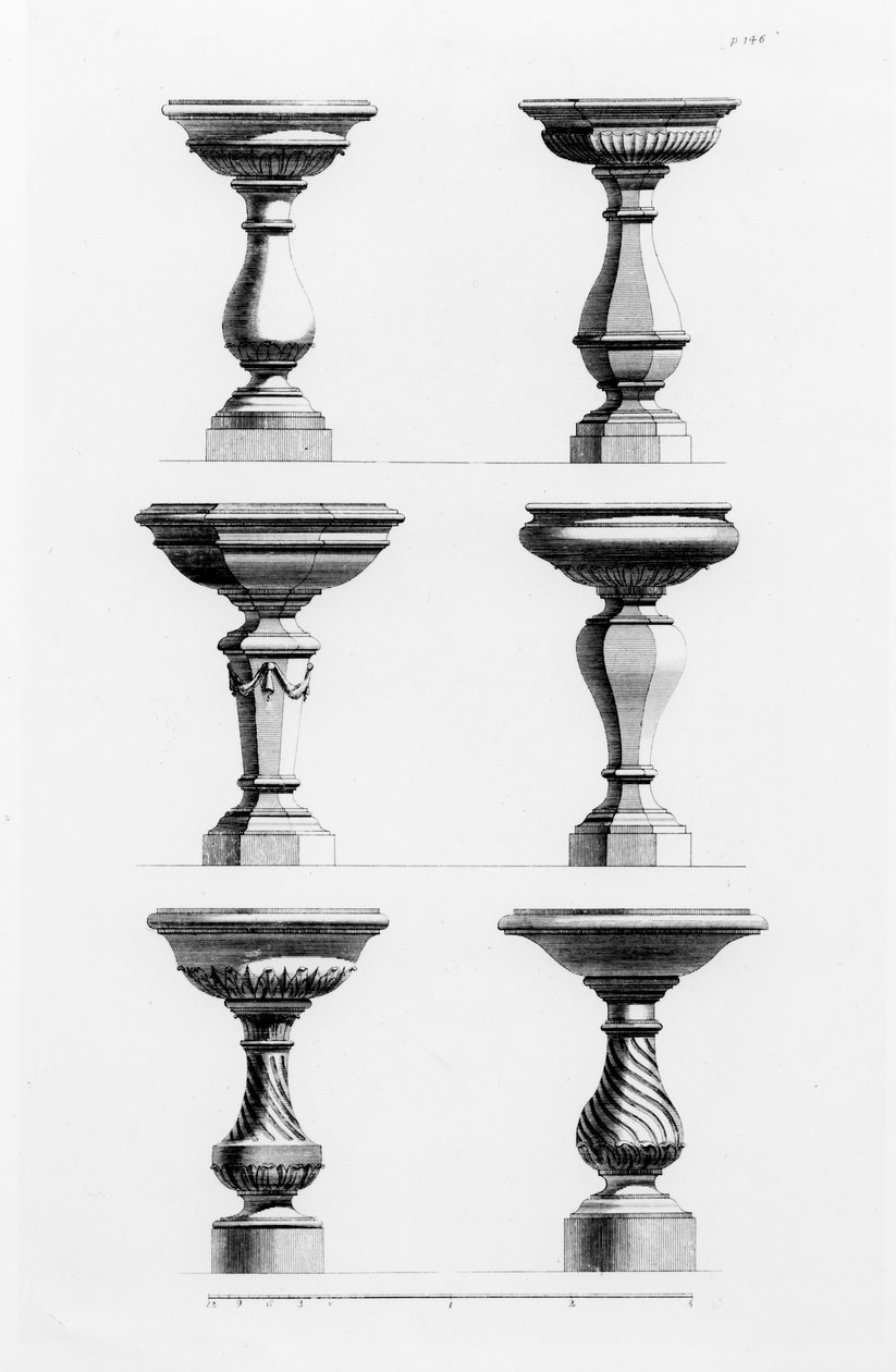 Projekty urn w smaku antycznym z Księgi architektury Jamesa Gibbsa (1682-1754), wydanej w 1739 (patrz także 171987) autorstwa Elisha Kirkall
