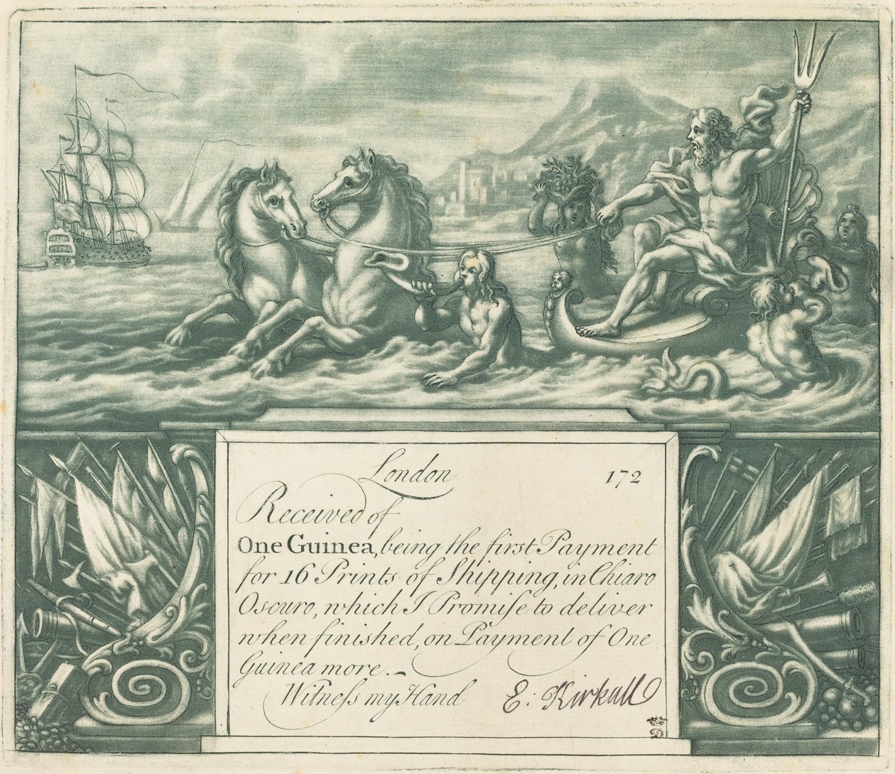 Potwierdzenie subskrypcji (Neptun i Juno) autorstwa Elisha Kirkall, after George Vertue, after Louis Chéron