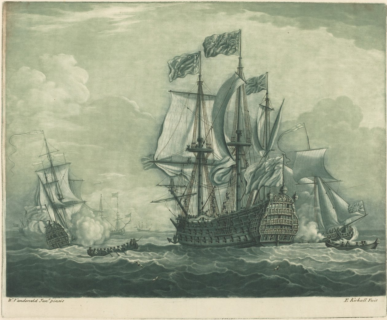 Scena wysyłki z Man-of-War autorstwa Elisha Kirkall after Willem van de Velde the Younger