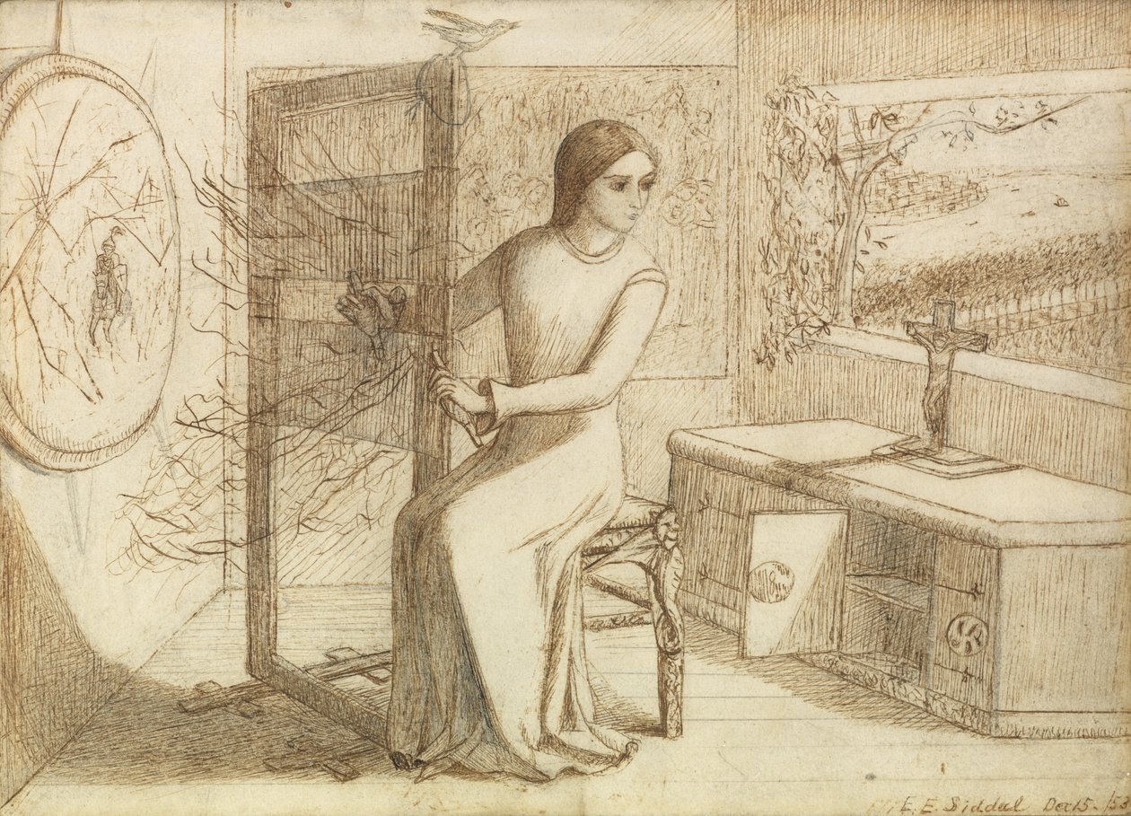 Dama z Shalott, 1853 autorstwa Elizabeth Eleanor Siddal