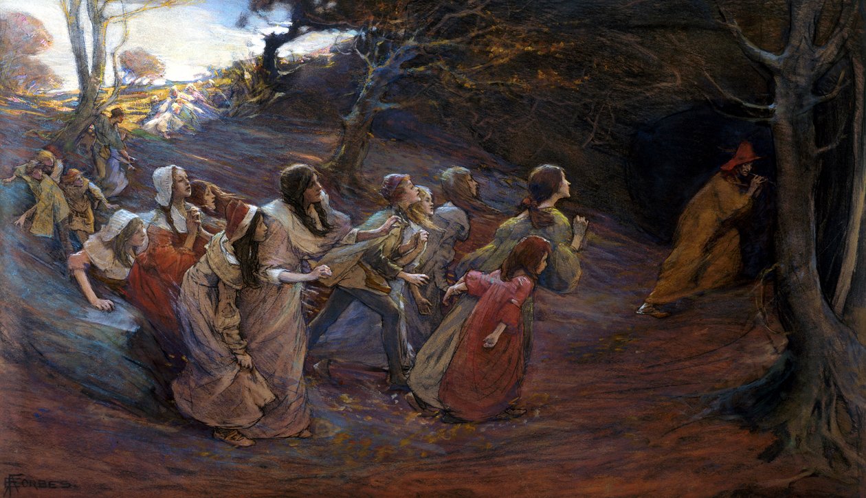 Pied Piper z Hamelin (media mieszane na papierze) autorstwa Elizabeth Adela Stanhope Forbes