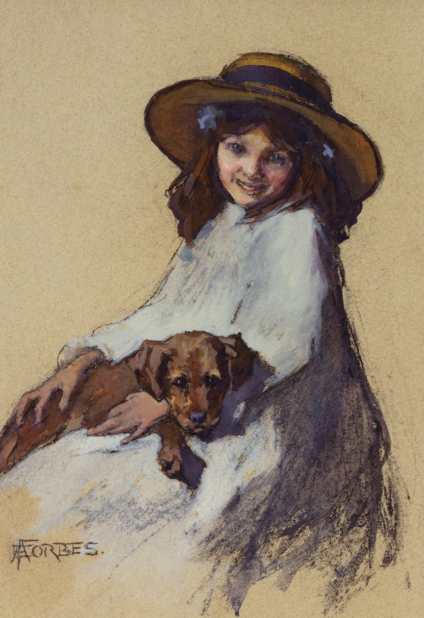 Młoda Dziewczyna ze swoim szczeniakiem autorstwa Elizabeth Adela Stanhope Forbes