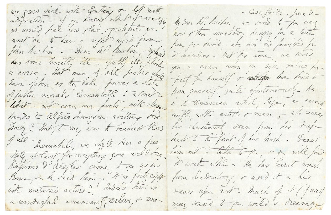 Autograf listu do Johna Ruskina, Casa Giudi, Florencja, 3 czerwca 1859 r. autorstwa Elizabeth Browning