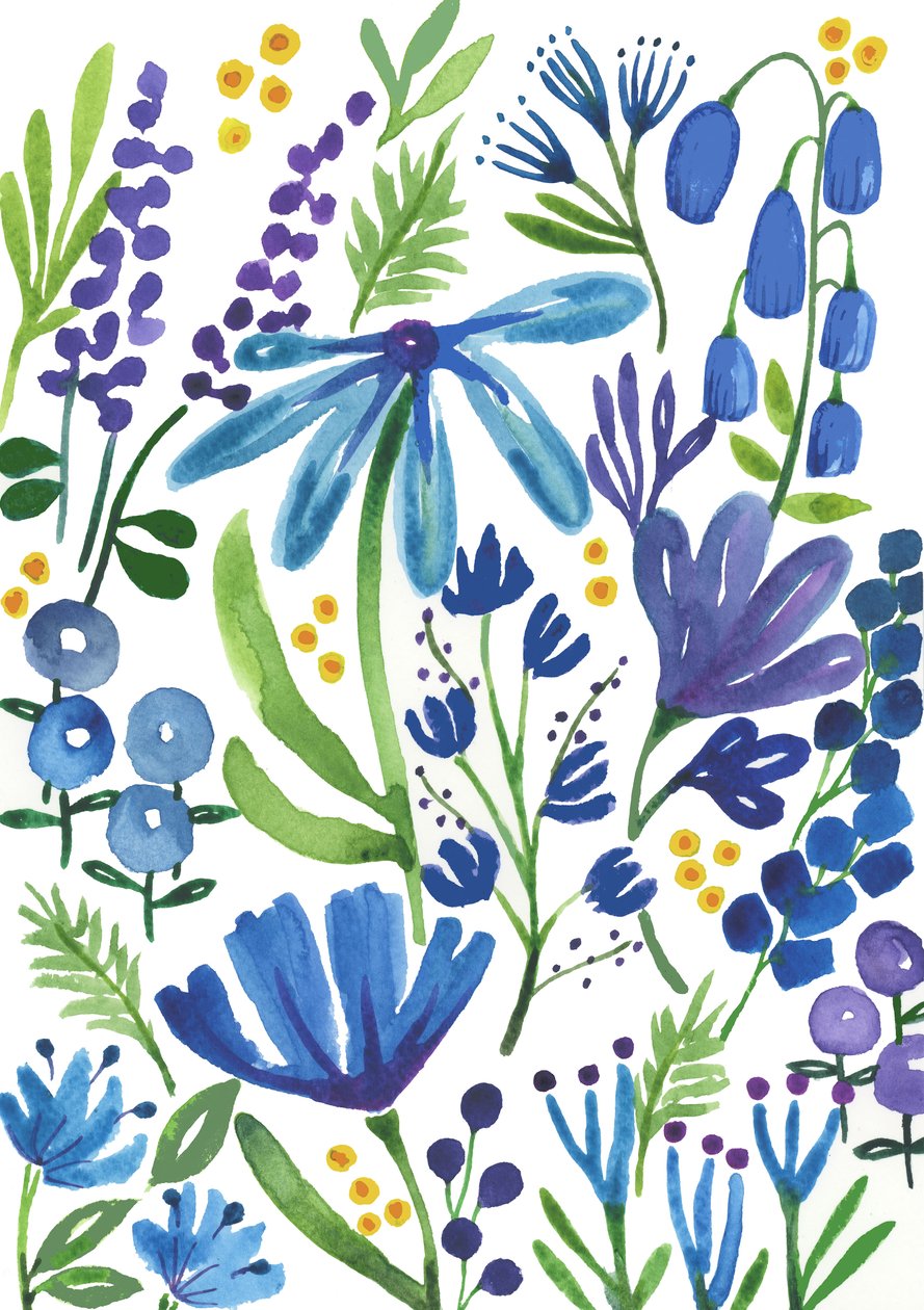 Niebieskie kwiaty, 2018 (akwarela) autorstwa Elizabeth Rider