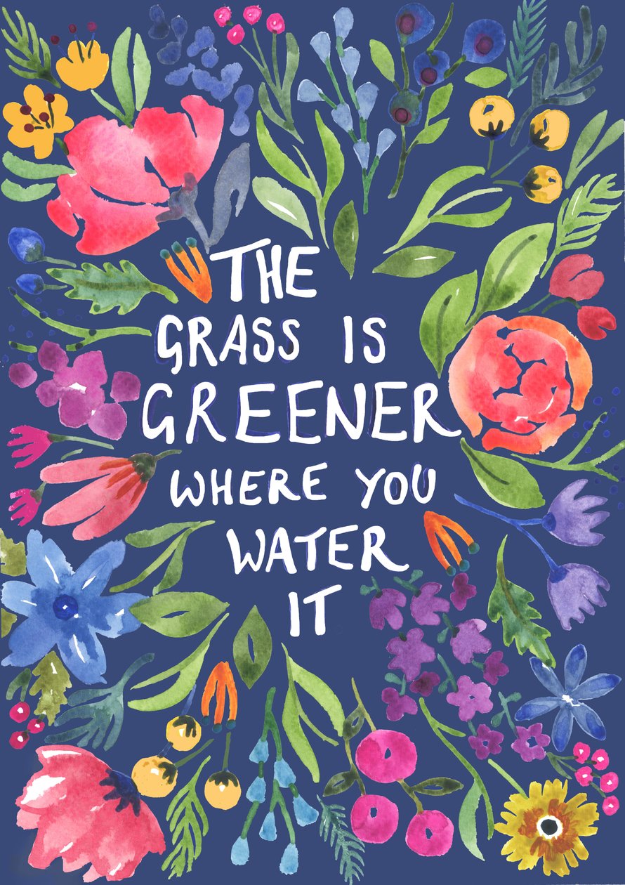 Greener Grass (niebieskie tło), 2018 (akwarela) autorstwa Elizabeth Rider