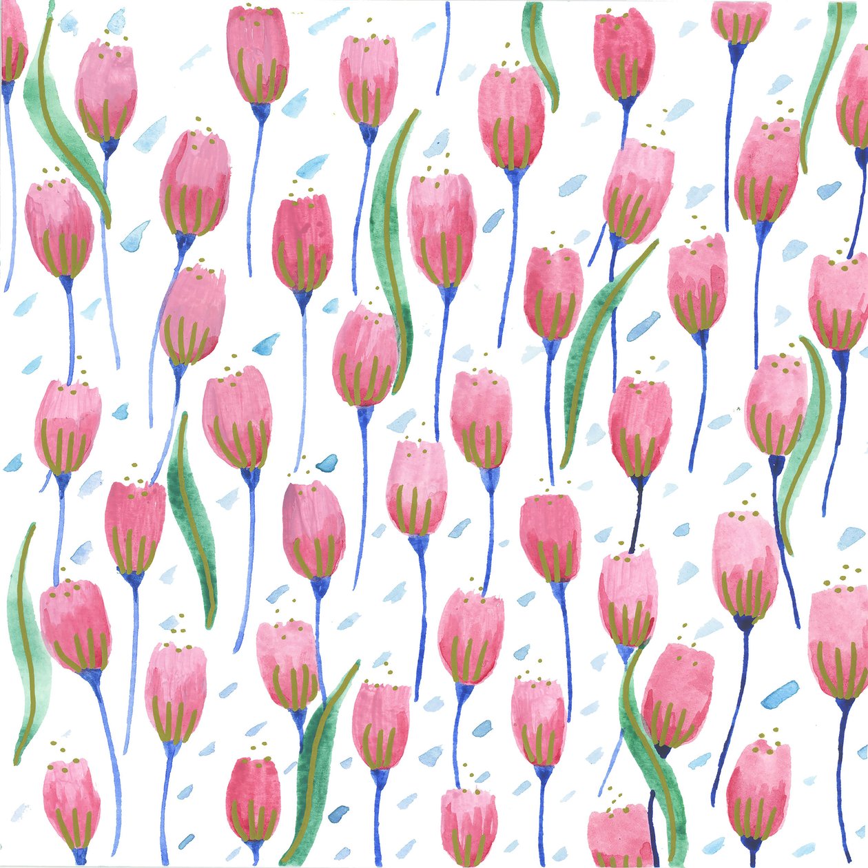 Różowe tulipany, 2017 (akwarela) autorstwa Elizabeth Rider