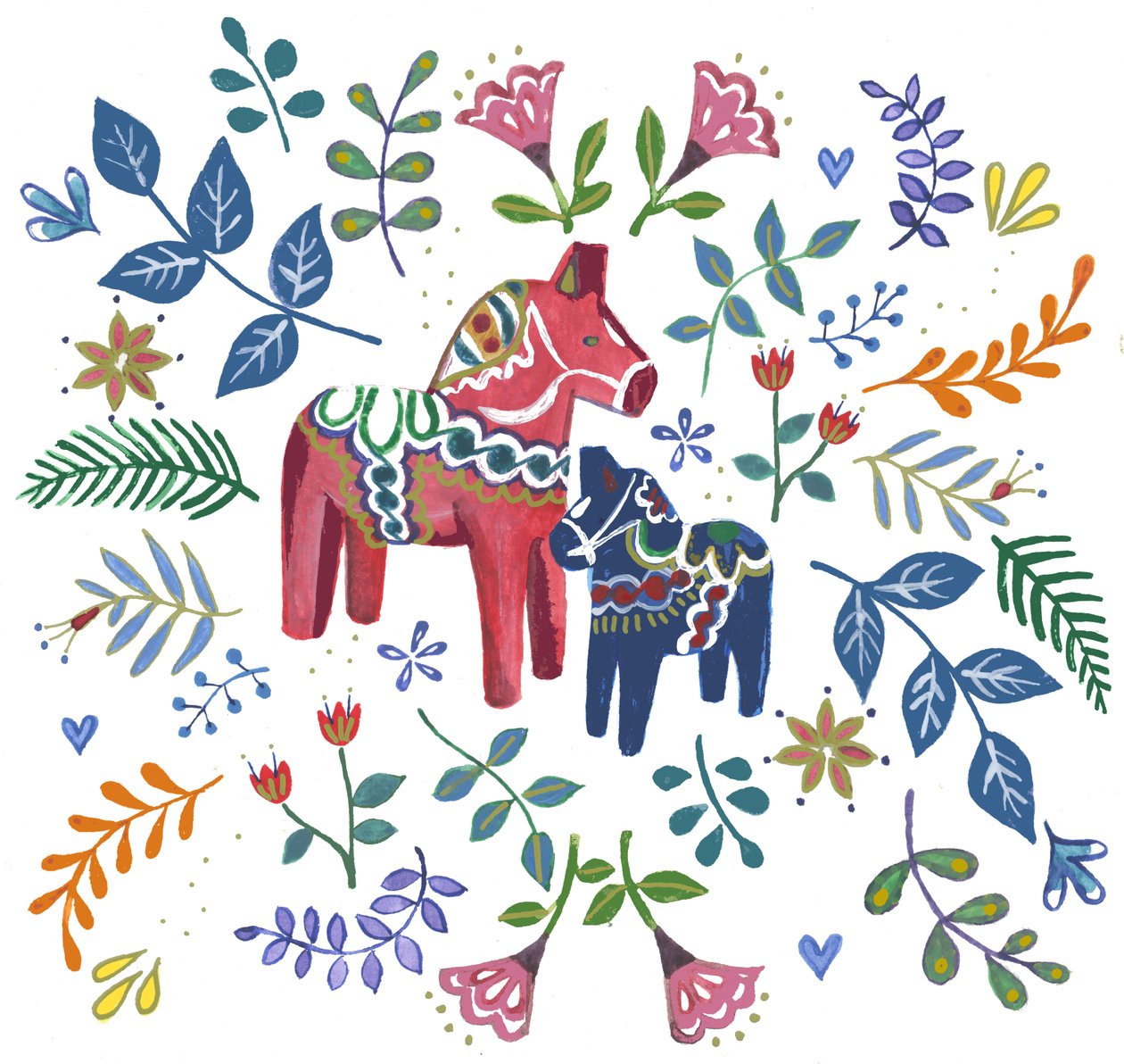 Szwedzki koń Dala, 2018 (akwarela i akryl) autorstwa Elizabeth Rider