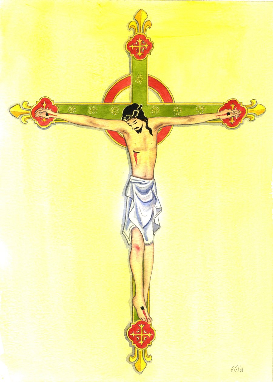 Krucyfiks, 2001 (w/c na papierze) autorstwa Elizabeth Wang