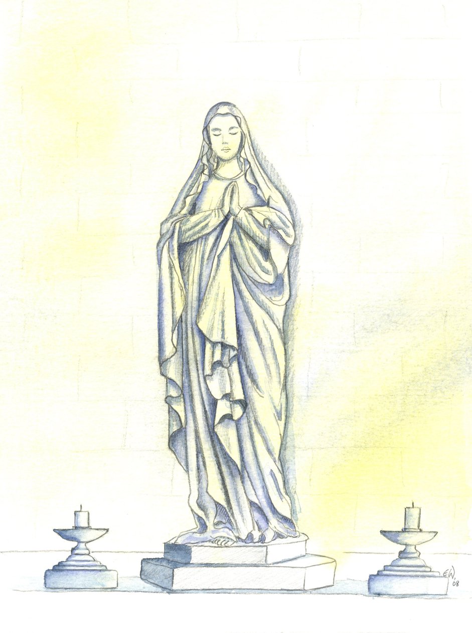 Figura Najświętszej Maryi Panny, 2001 (w/c na papierze) autorstwa Elizabeth Wang