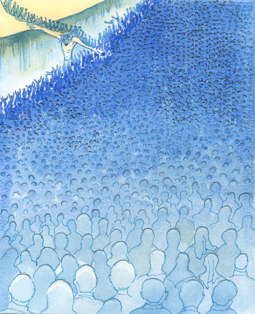 Gdy ludzie zbliżają się do śmierci i Otchłani, niektórzy nie widzą mostu na drugą stronę, 2003 (w/c na papierze) autorstwa Elizabeth Wang