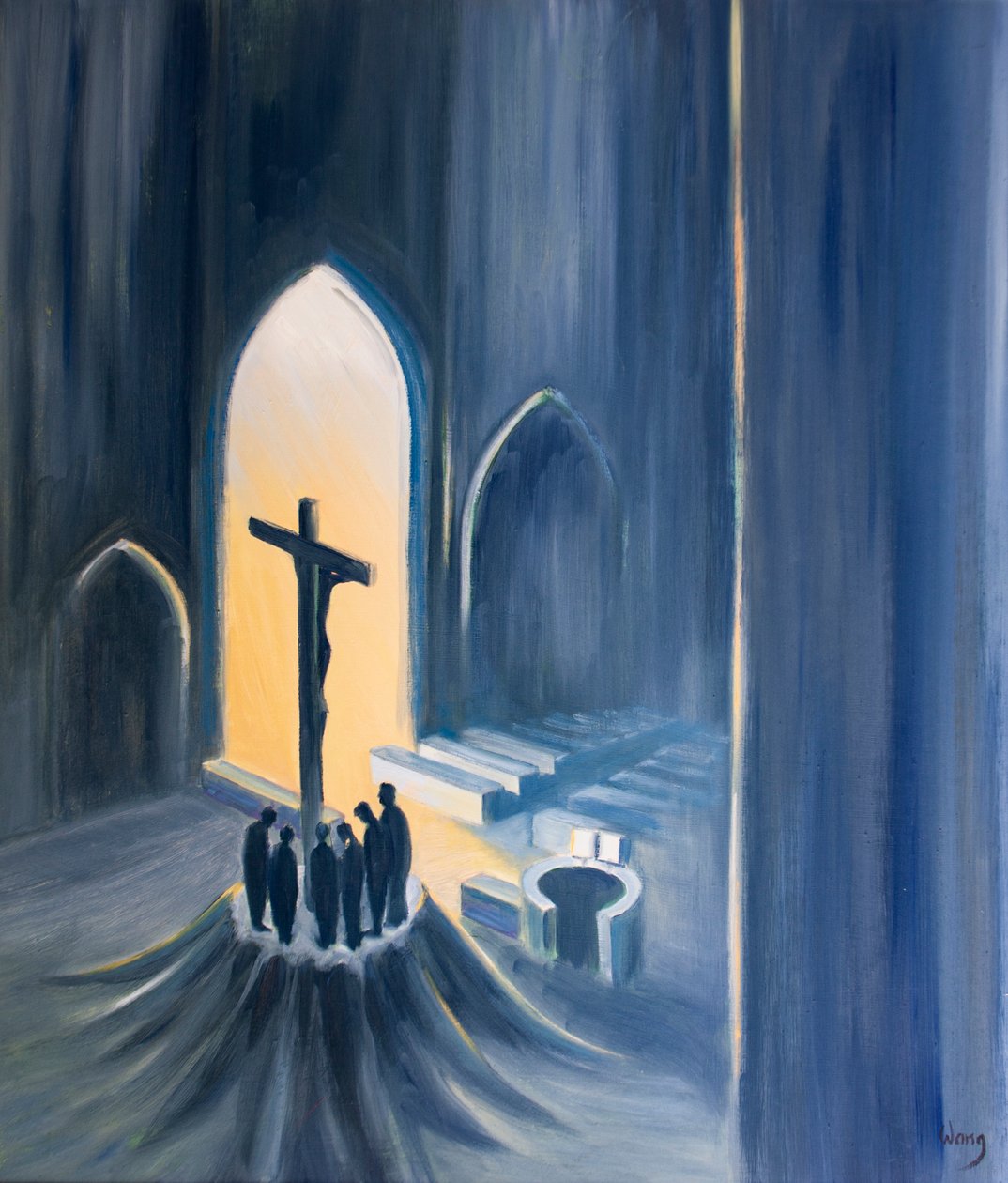 Na Mszy Świętej składamy dziękczynną Ofiarę świętą i żywą, 2001 (olej na pokładzie) autorstwa Elizabeth Wang