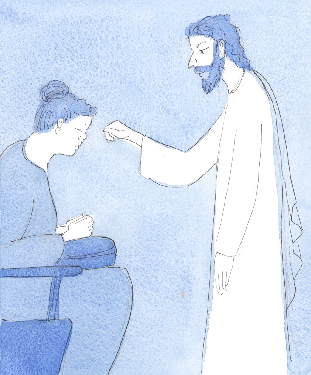 Chrystus błogosławi nam i daje nam pokój i bezpieczeństwo, 2004 (w/c na papierze) autorstwa Elizabeth Wang
