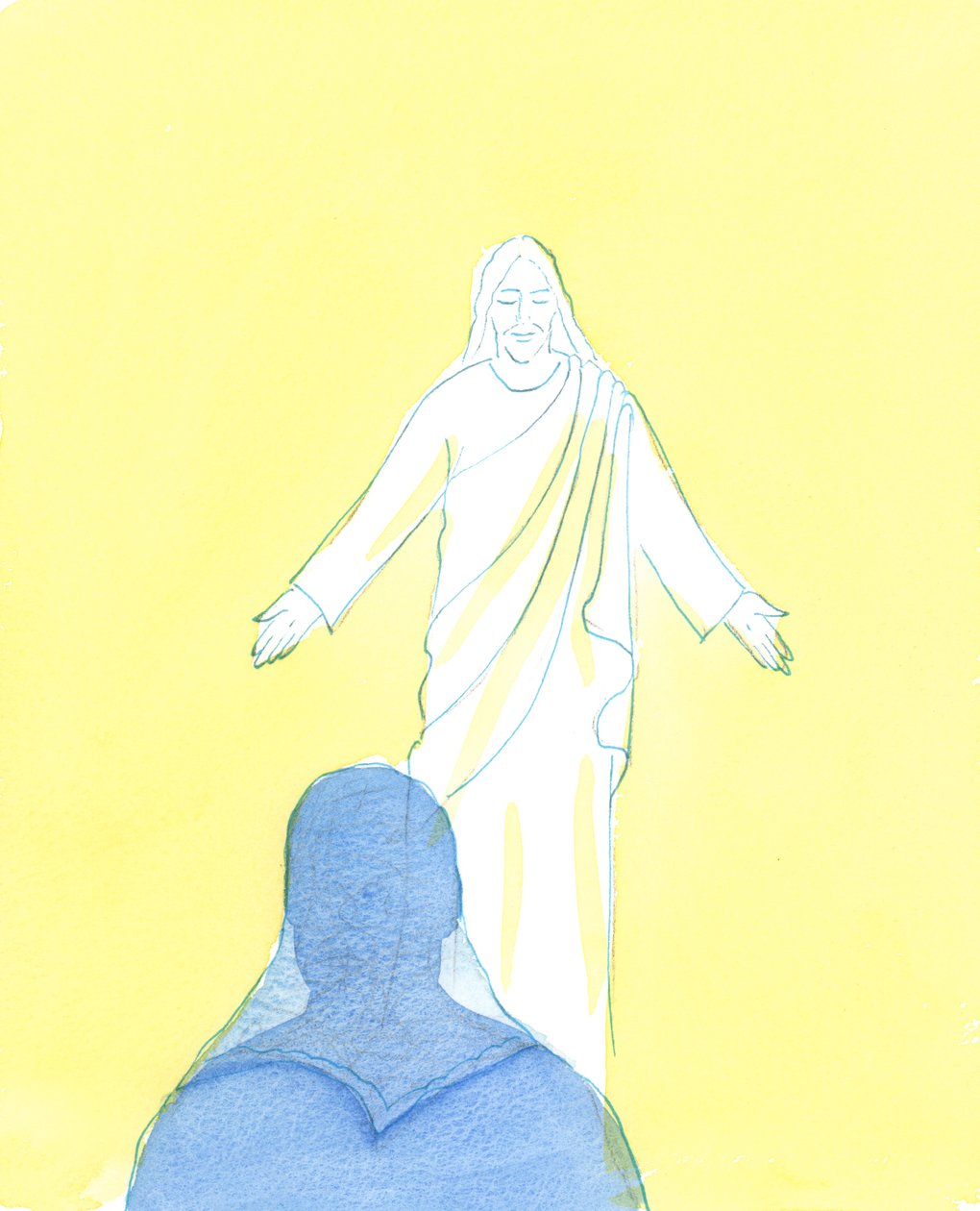 Chrystus patrzył na mnie z ogromną miłością i czułością, gdy wyrażałam żal i miłość, 2003 (w/c na papierze) autorstwa Elizabeth Wang