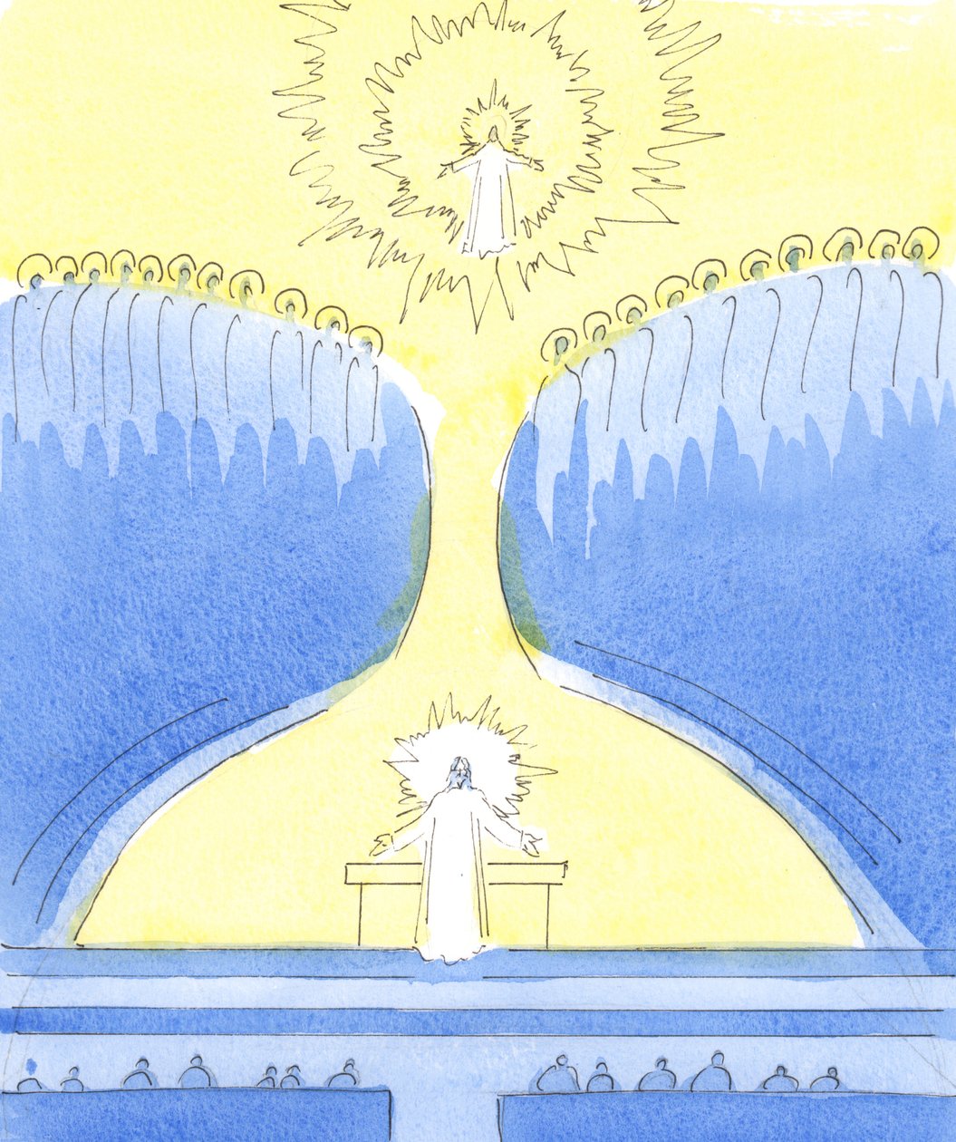 Chrystus jest obecny w tabernakulum, gotowy pozdrowić tych, którzy zdecydowali się być blisko Niego, 2004 (w/c na papierze) autorstwa Elizabeth Wang