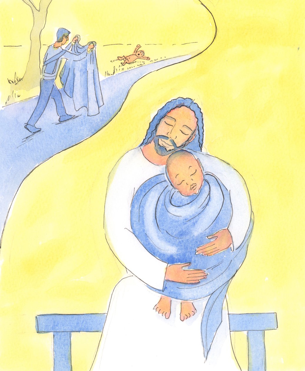 Chrystus szybko nas pociesza w naszych trudnościach, 2004 (w/c na papierze) autorstwa Elizabeth Wang