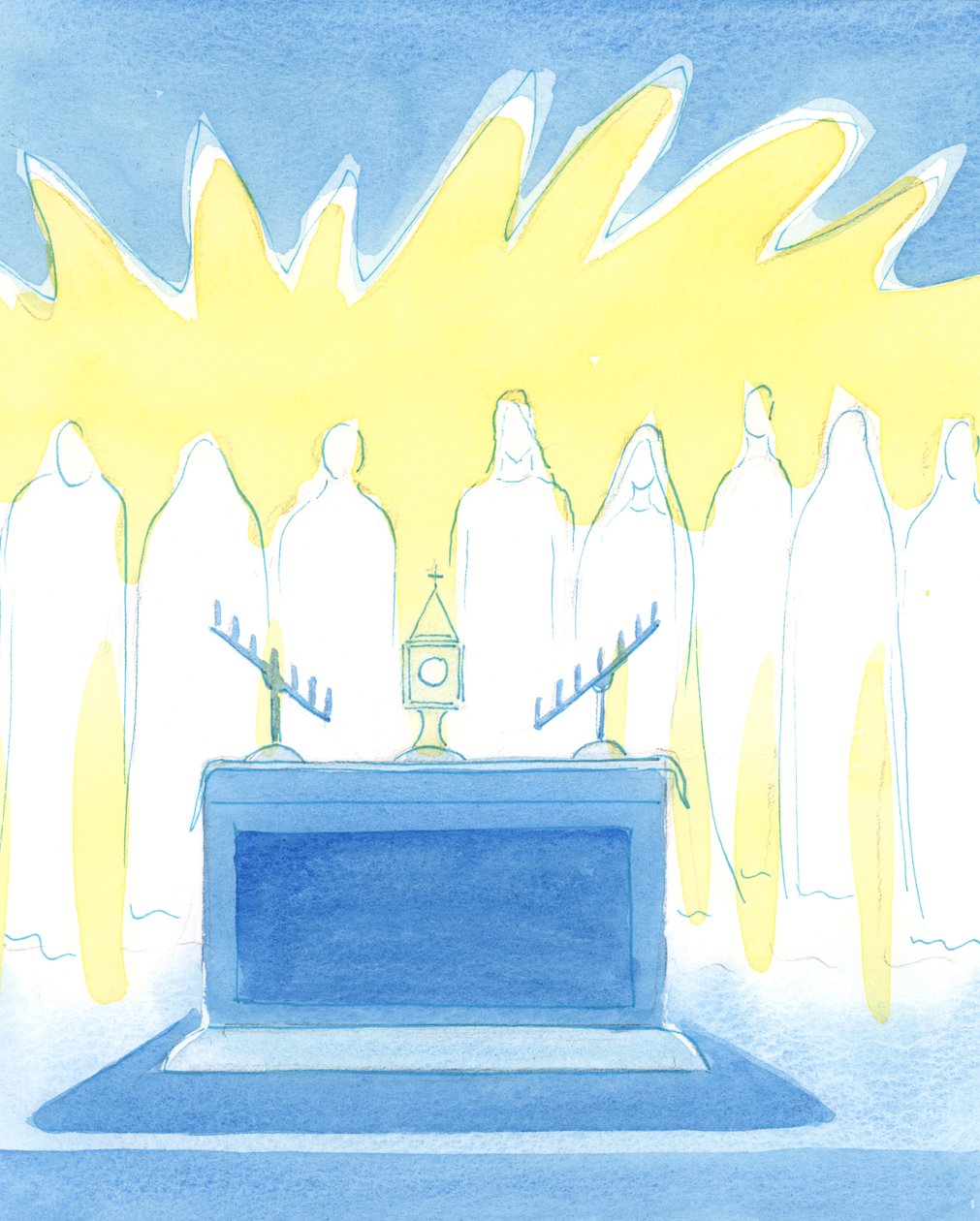 Chrystus uwielbia nieść Swoim przyjaciołom pokrzepienie i nową odwagę dzięki Swojej Rzeczywistej Obecności w Najświętszym Sakramencie, 2003 (w/c na papierze) autorstwa Elizabeth Wang