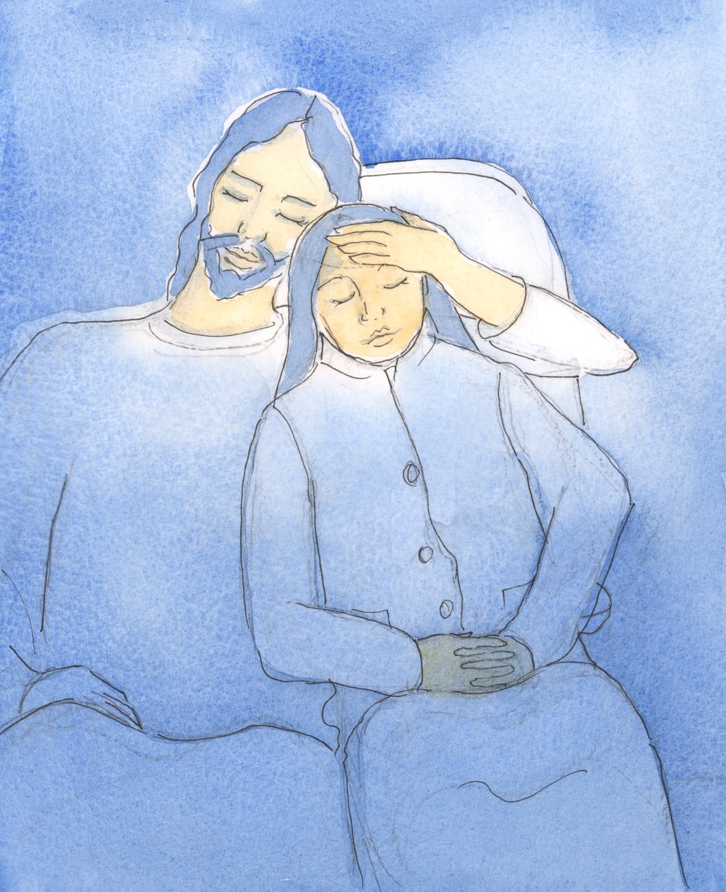 Chrystus uwielbia witać swoich przyjaciół w Komunii Świętej, 2004 (w/c na papierze) autorstwa Elizabeth Wang