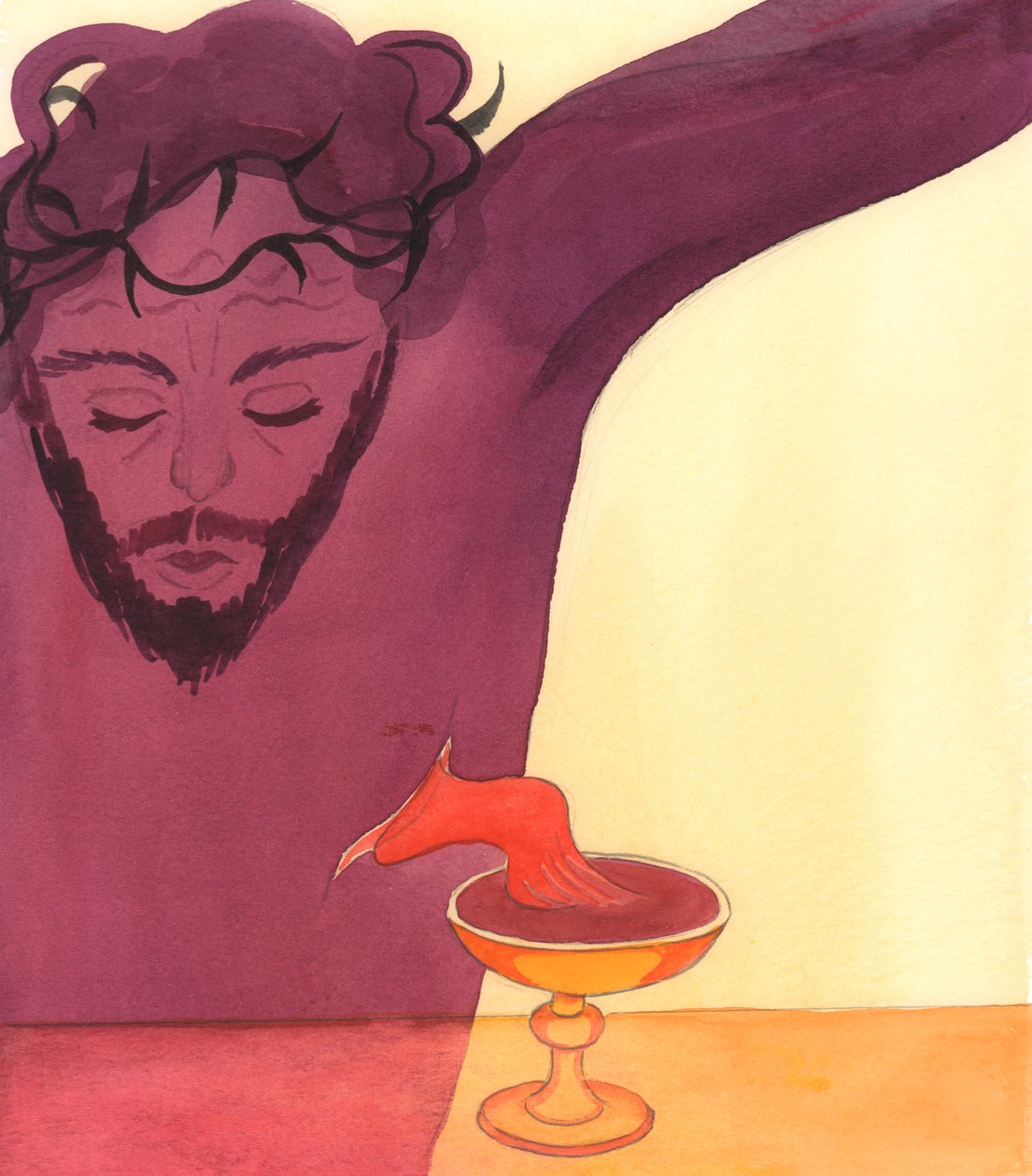 Chrystus przelał za nas swoją życiodajną krew na Kalwarii, 2000 (w/c na papierze) autorstwa Elizabeth Wang