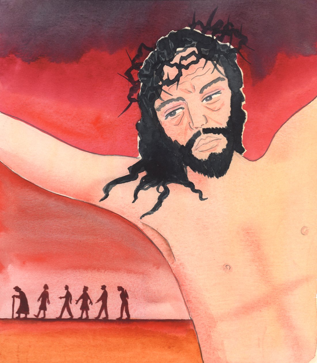 Chrystus przemawiał podczas konsekracji wina, mówiąc: „Przelałem za nich moją krew”, 2004 (w/c na papierze) autorstwa Elizabeth Wang