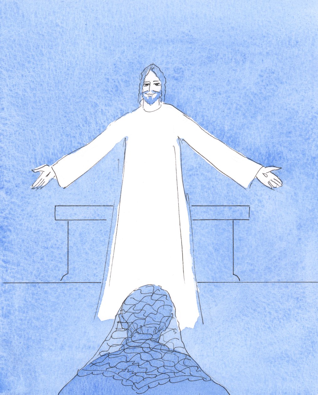 Chrystus mówił mi o wszystkich ludziach w moim sercu potrzebujących pomocy io wszystkich innych moich troskach, 2004 (w/c na papierze) autorstwa Elizabeth Wang