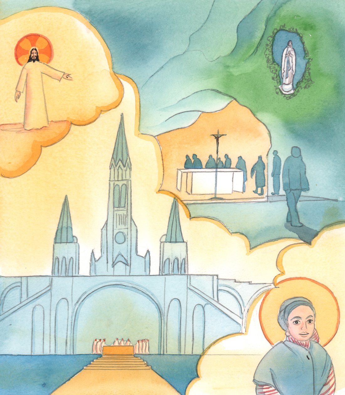Chrystus chce, abyśmy zwracali uwagę na Świętych: na ich żywą relację z nami, ich święta, sanktuaria, relikwie i figury, 2003 (w/c na papierze) autorstwa Elizabeth Wang