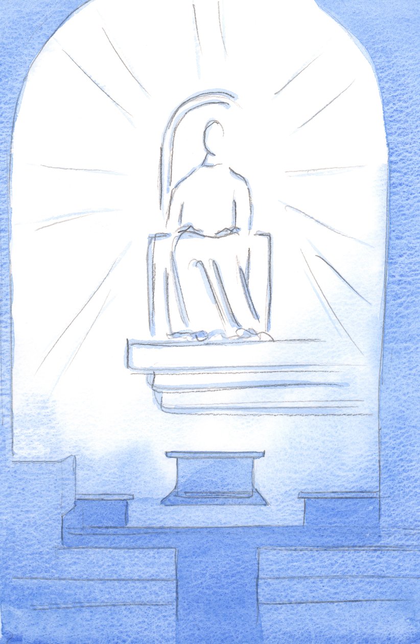Chrystus siedział na niebiańskim tronie w naszym Sanktuarium. Chrystus nasz Bóg jest godny cierpień, które ponosimy z miłości do Niego, 2002 (w/c na papierze) autorstwa Elizabeth Wang