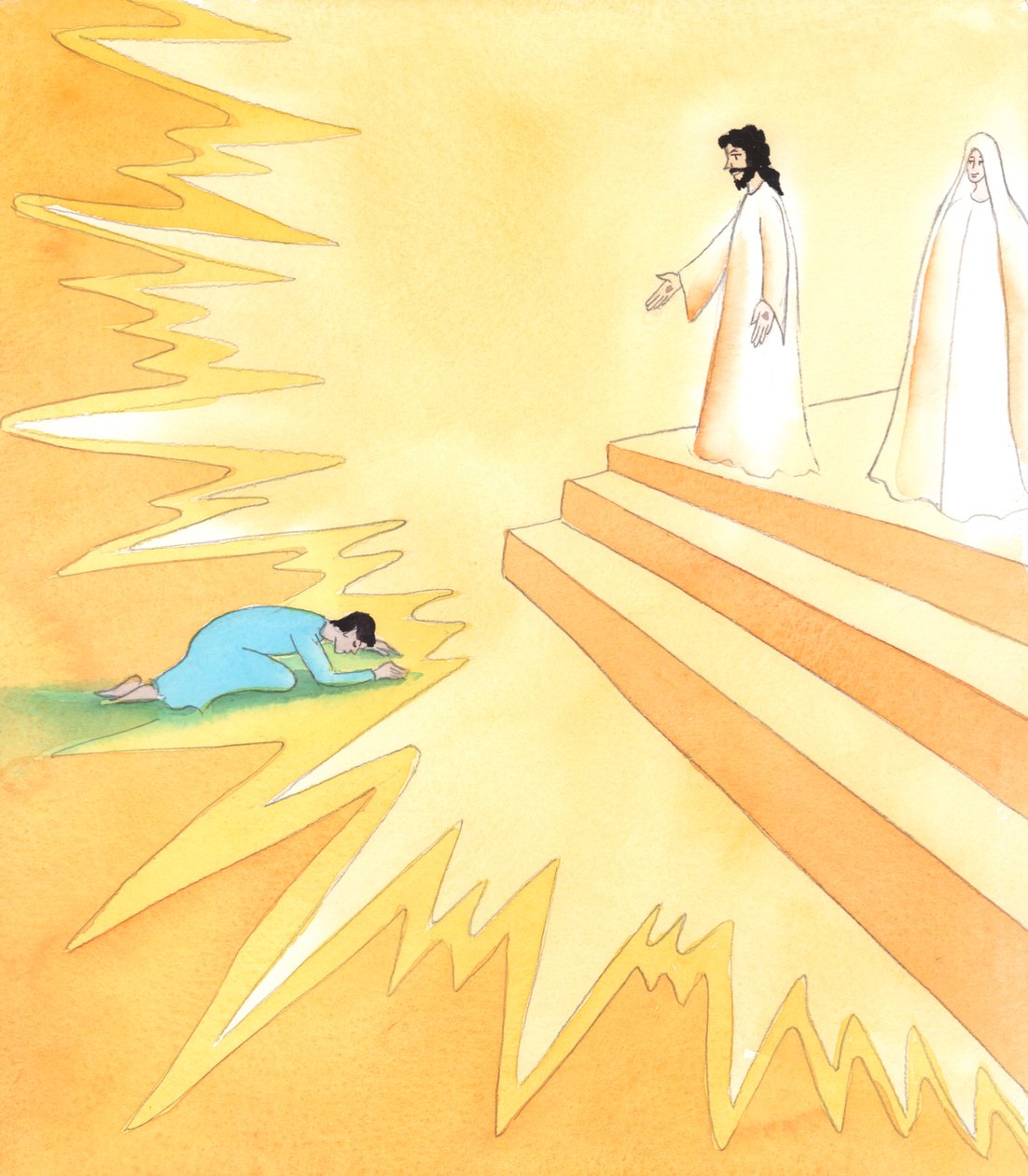Każdy, kto umiera, spotyka Chrystusa, nawet ludzie innych religii, a nawet ludzie, którzy nigdy o Nim nie słyszeli, 2005 (akwarela na papierze) autorstwa Elizabeth Wang