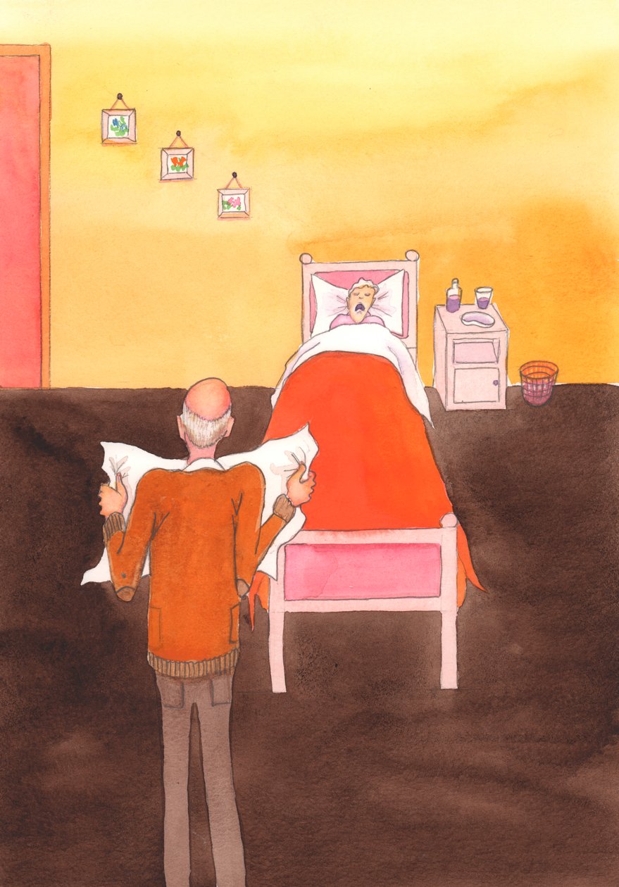 Dobre intencje nie wystarczą. Zabijanie jest złe, w tym zabijanie chorych i starszych, nawet jeśli mamy dobre intencje., 2004 (akwarela na papierze) autorstwa Elizabeth Wang