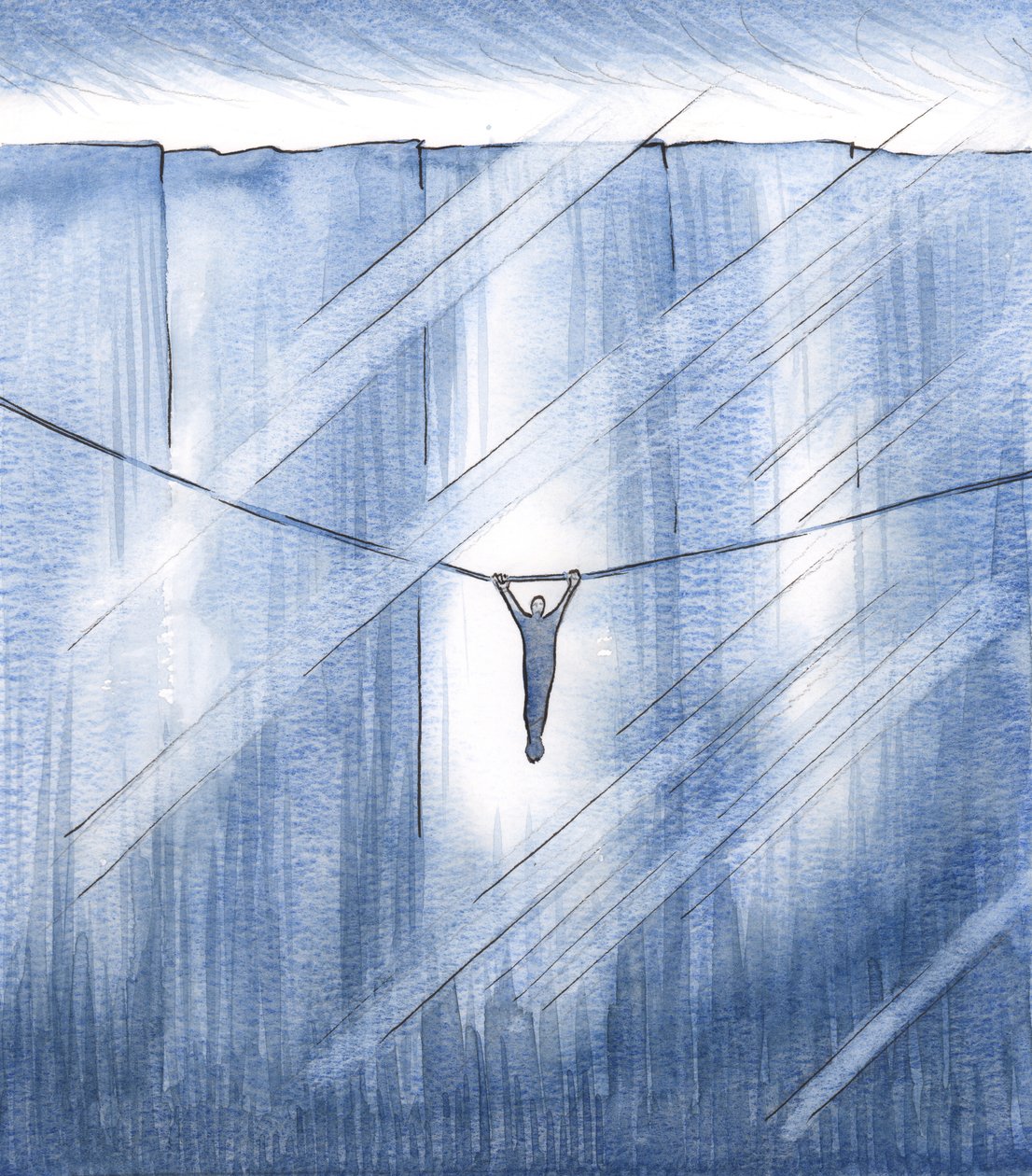 Przylgnęłam samą wiarą, przylgnęłam do cienkiej nici nadziei, zawieszona nad ogromną otchłanią, 2000 (w/c na papierze) autorstwa Elizabeth Wang