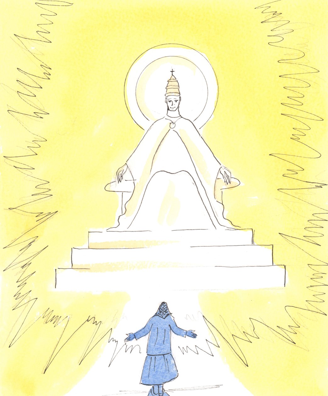 W wierze widzimy płonące światło, wysoko w kościele nad sanktuarium, 2004 (w/c na papierze) autorstwa Elizabeth Wang