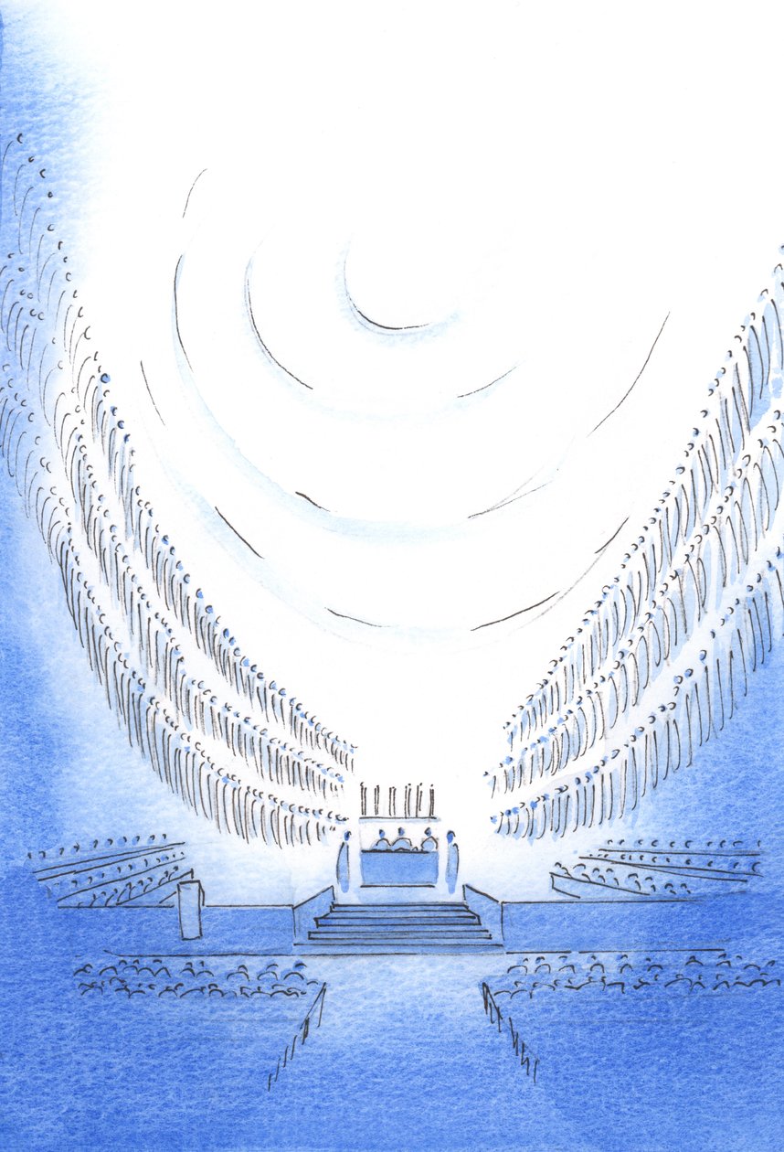 W katedrze na Mszy święceń Ojciec objawił coś ze swojego majestatu i chwały pośród świętych, 2003 (w/c na papierze) autorstwa Elizabeth Wang