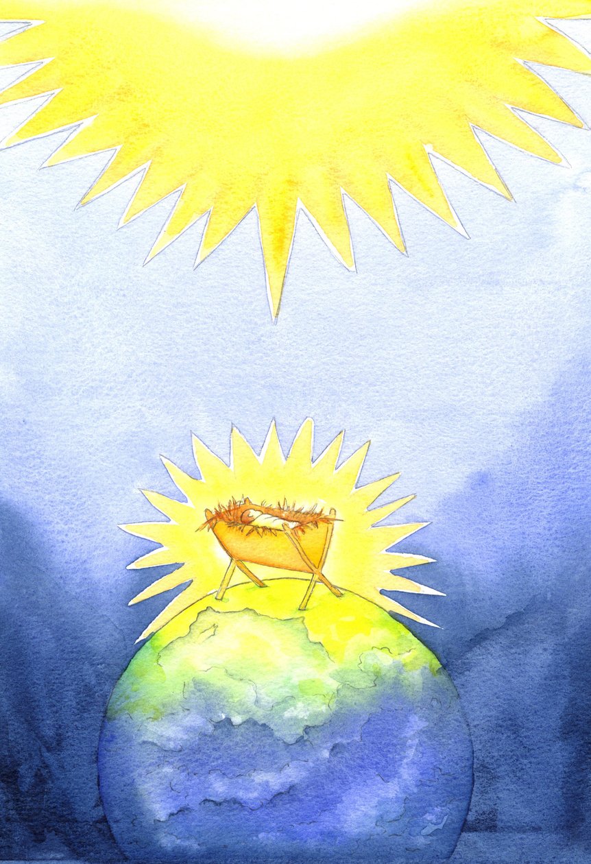Jezus Chrystus jest Bogiem-człowiekiem; jednak przyszedł na ziemię nie w mocy, ale jako bezradne dziecko, 2001 (w/c na papierze) autorstwa Elizabeth Wang