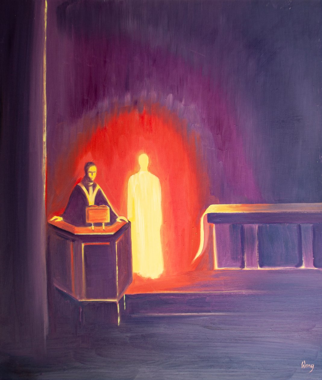 Jezus Chrystus jest z nami podczas czytania Pisma Świętego, 2000 (olej na pokładzie) autorstwa Elizabeth Wang
