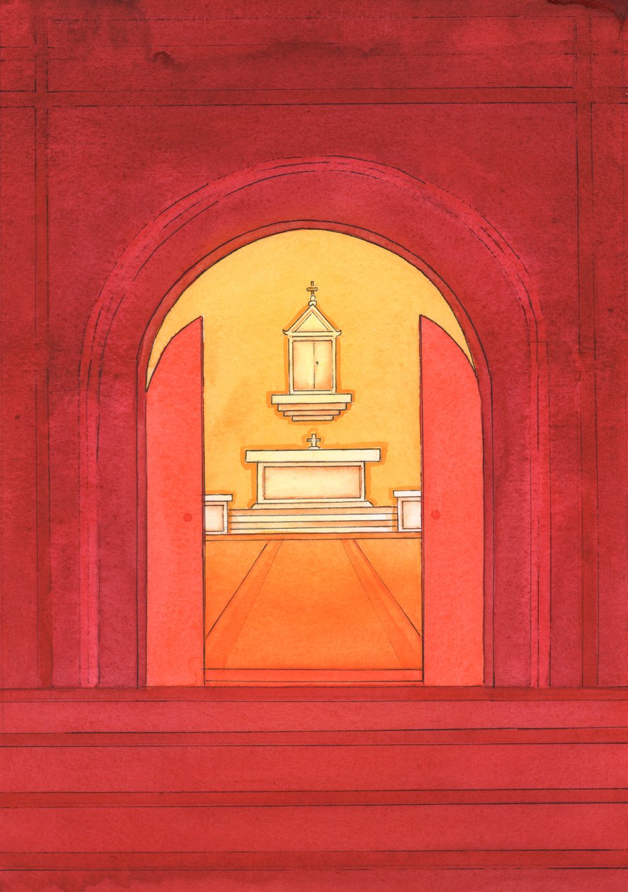 Jezus Chrystus jest naprawdę obecny w Najświętszym Sakramencie w tabernakulum, 2004 (w/c na papierze) autorstwa Elizabeth Wang