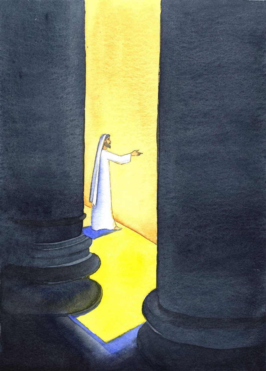 Jezus Chrystus głosił w Świątyni, a tłumy trzymały się Jego słów, 2001 (w/c na papierze) autorstwa Elizabeth Wang