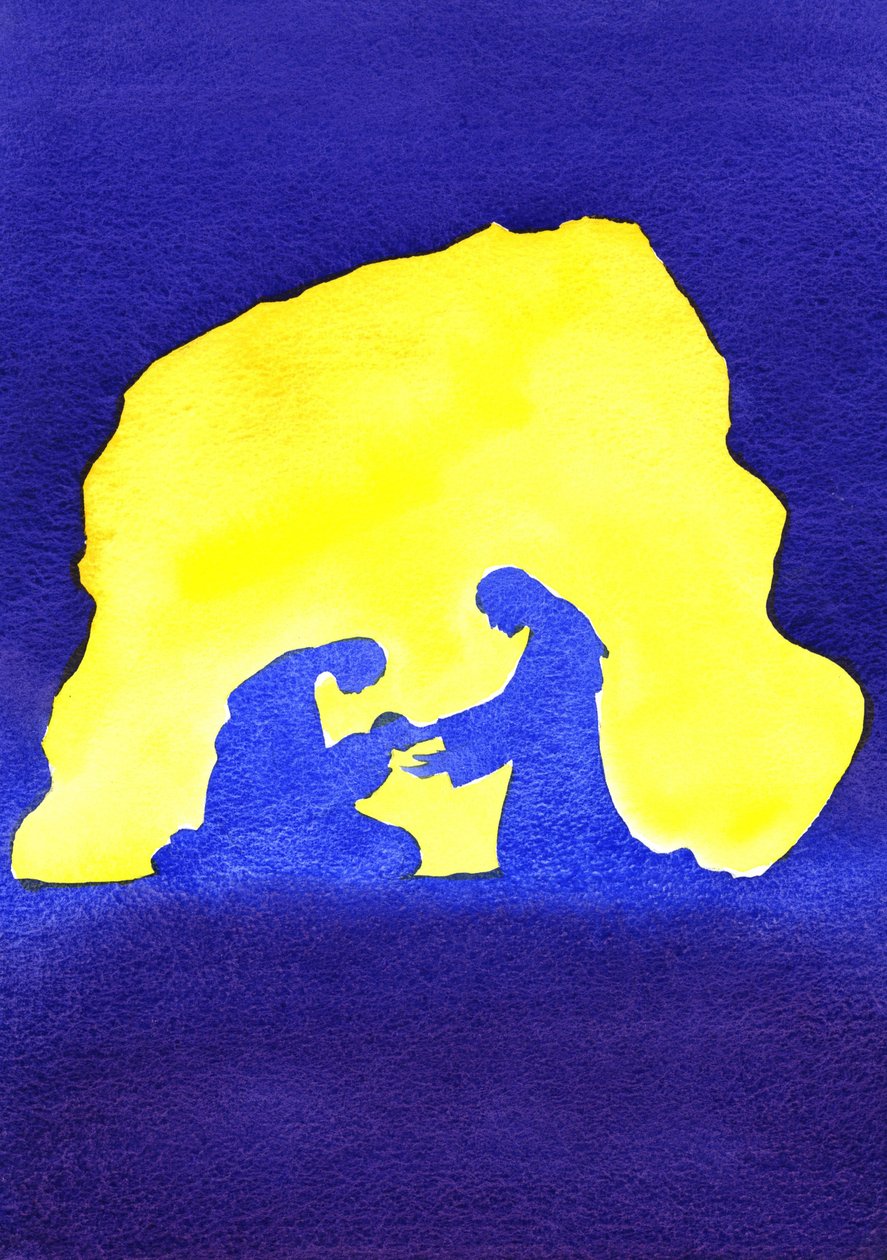 Jezus rodzi się w Betlejem, 2001 (w/c na papierze) autorstwa Elizabeth Wang