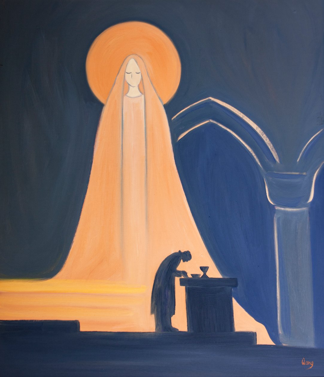 Jezus jest naprawdę Synem Maryi; wszystko, co ma w swoim świętym człowieczeństwie, pochodzi od Jego Świętej Matki, 2000 (olej na pokładzie) autorstwa Elizabeth Wang