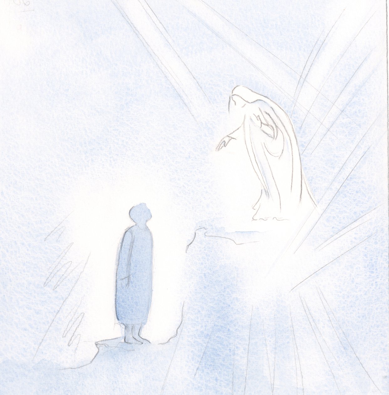 Matka Boża jest daleko ponad nami w łasce i świętości, ale nie możemy się bać zbliżyć do Niej., 2001 (w/c na papierze) autorstwa Elizabeth Wang
